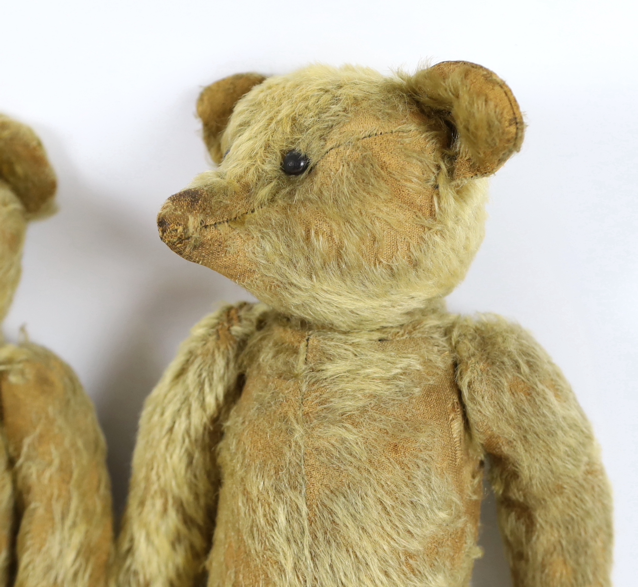 Two small bears, plush worn, approx. 37cm (2)